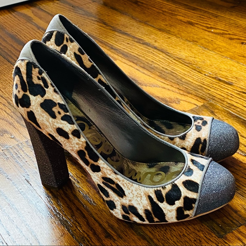 Sam Edelman Leopard Print & Glittery Pump Sz 8 1/2